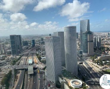 נוף למגדלי עזריאלי מחלון של משרד להשכרה במגדל מידטאון תל אביב