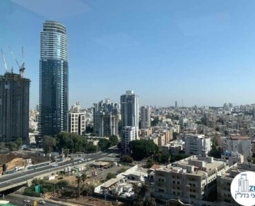 נוף מחלון של משרד להשכרה במגדל רסיטל בתל אביב