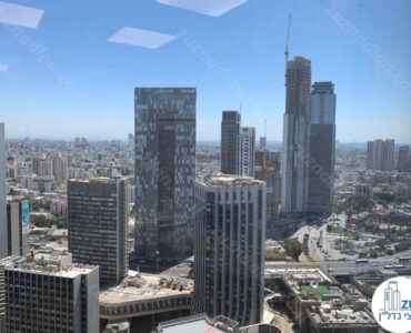 נוף מחלון של משרד להשכרה במגדל גיבור ספורט מתחם הבורסה
