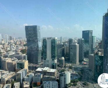 נוף מחלון לבורסה של משרד להשכרה 300 מר במגדל רוגובין מתחם הבורסה רמת גן